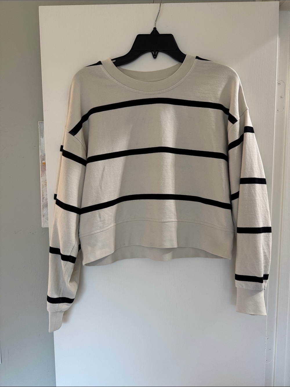 Lululemon Crewneck Stripe Pullover - Cream with Black Stripes